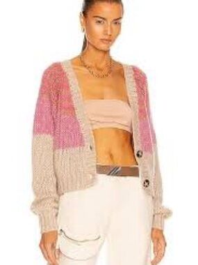 Revolve Remain Ester -Colorblock Pink and Cream Knit Button-Front Cardigan